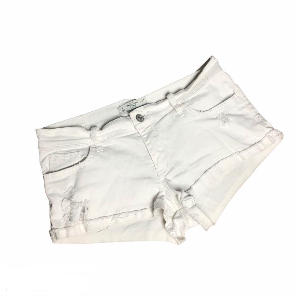 Abercrombie & Fitch White Denim Distressed Shorts Size 27